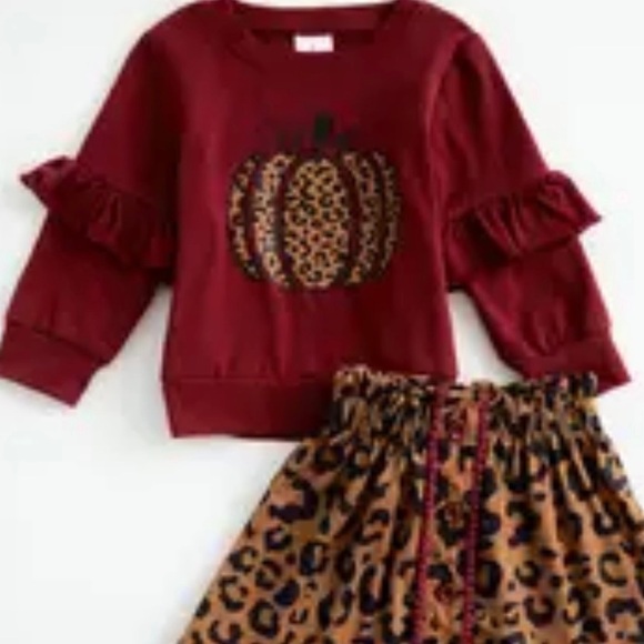 🎀 HOST PICK!! NEW Leopard Print Girls Pumpkin Skirt Set Size 3 - Picture 2 of 3